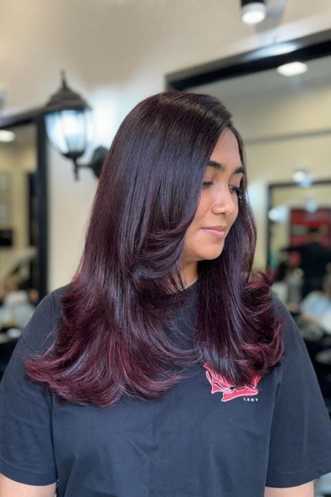 Midnight plum hair color for Indian skin tone
