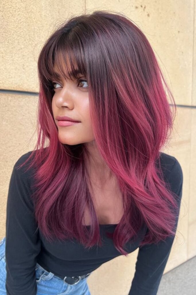 Red Ombre hair color for Indian skin tone